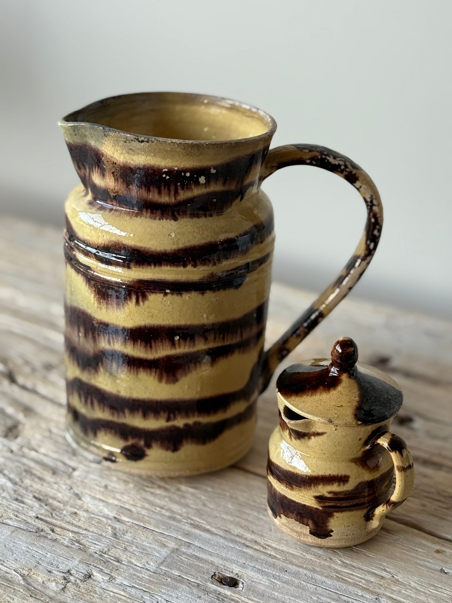 Antique French treacle glaze large jug