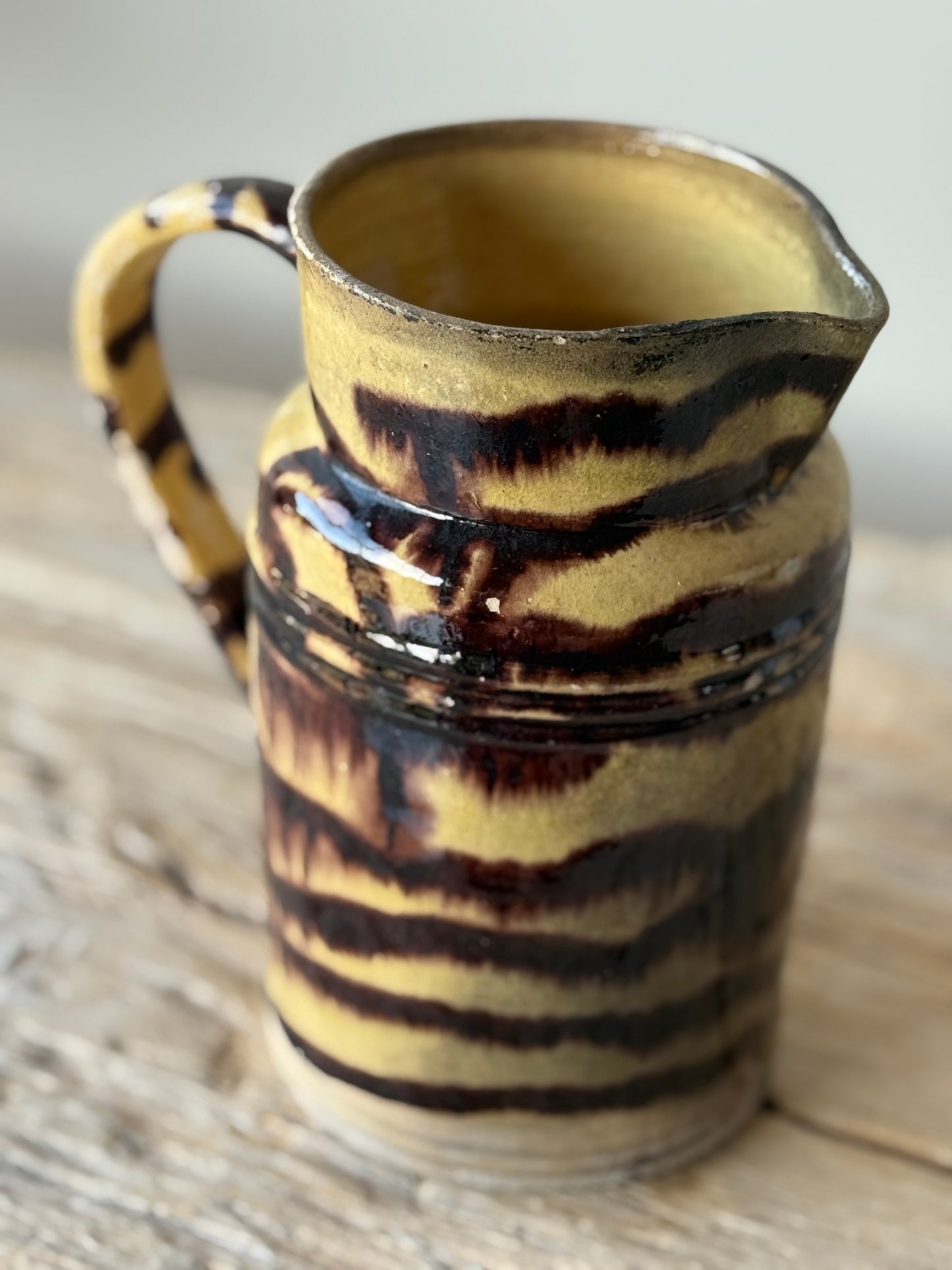 Antique French treacle glaze large jug