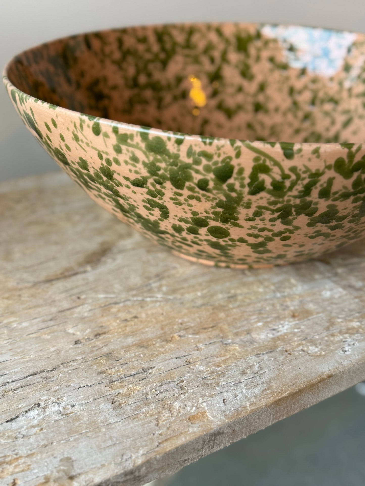 Nude & Green splatterware statement large bowl
