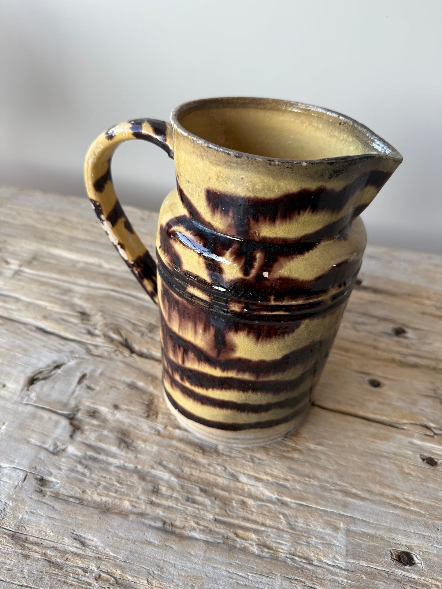 Antique French treacle glaze large jug
