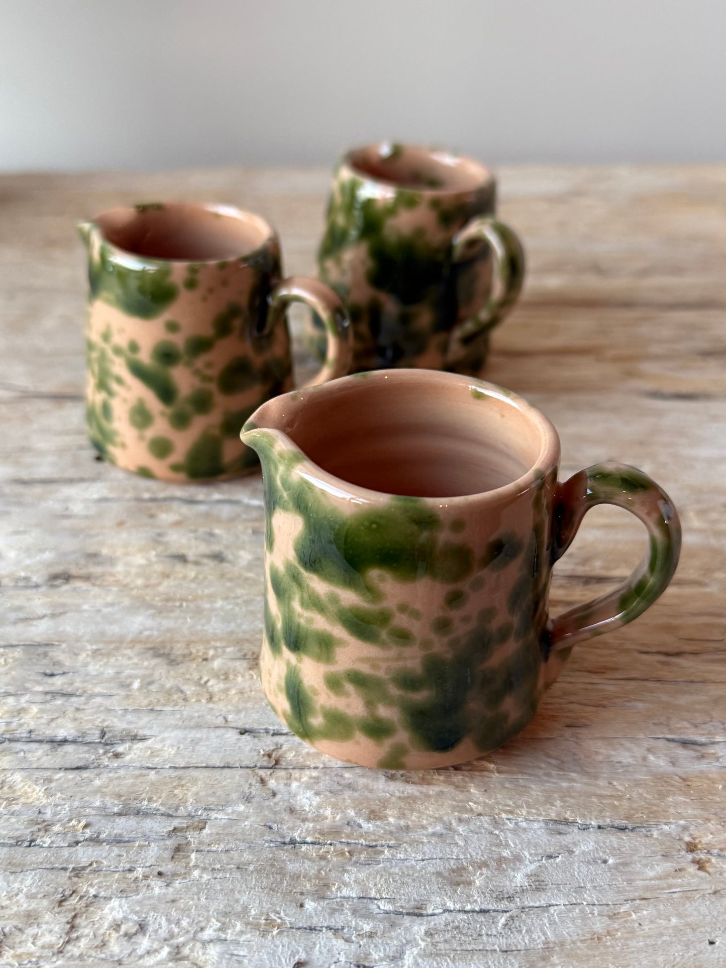 Nude & green splatterware small creamer jug