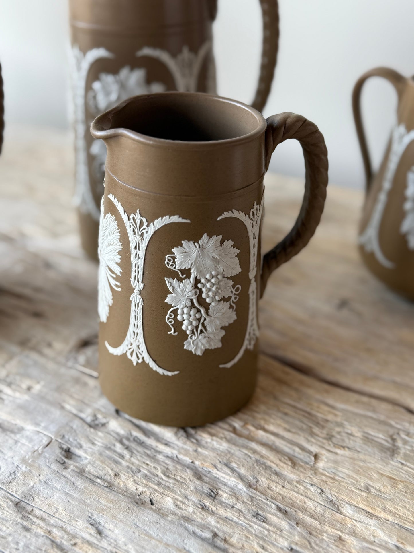 Antique Jasper-ware grapevine design set of jugs