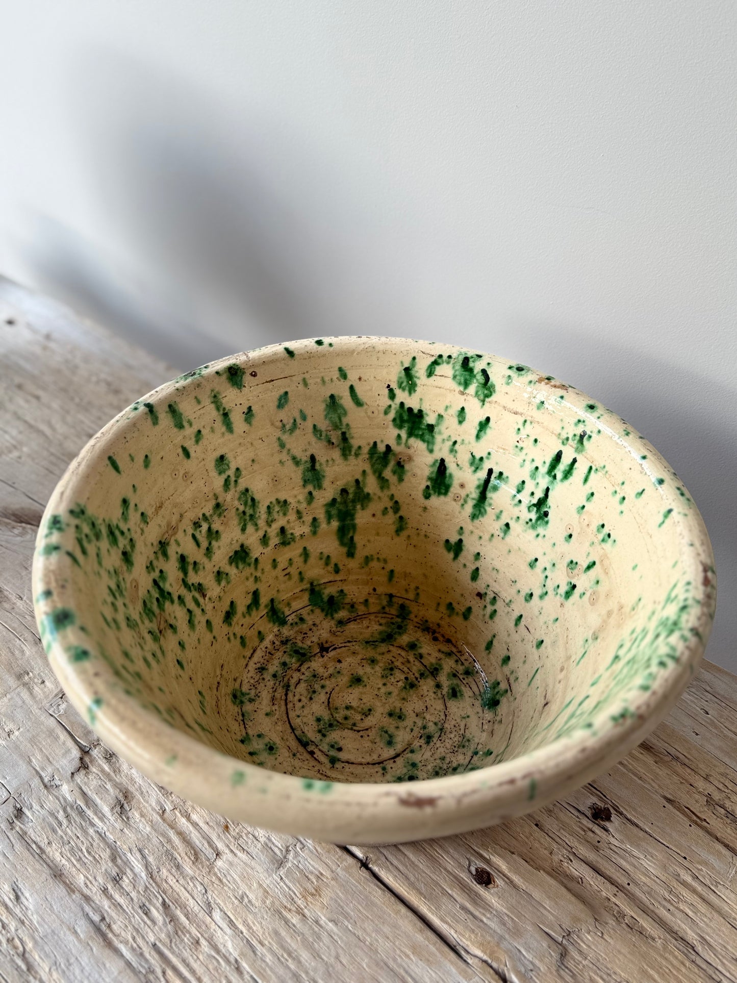 Antique Italian Passata bowl , splatter ceramics #1