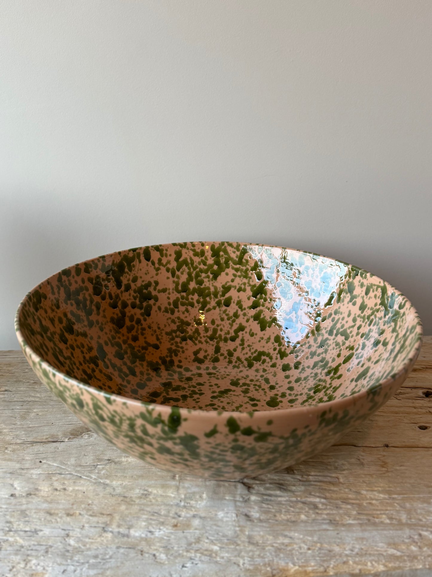 Nude & Green splatterware statement large bowl
