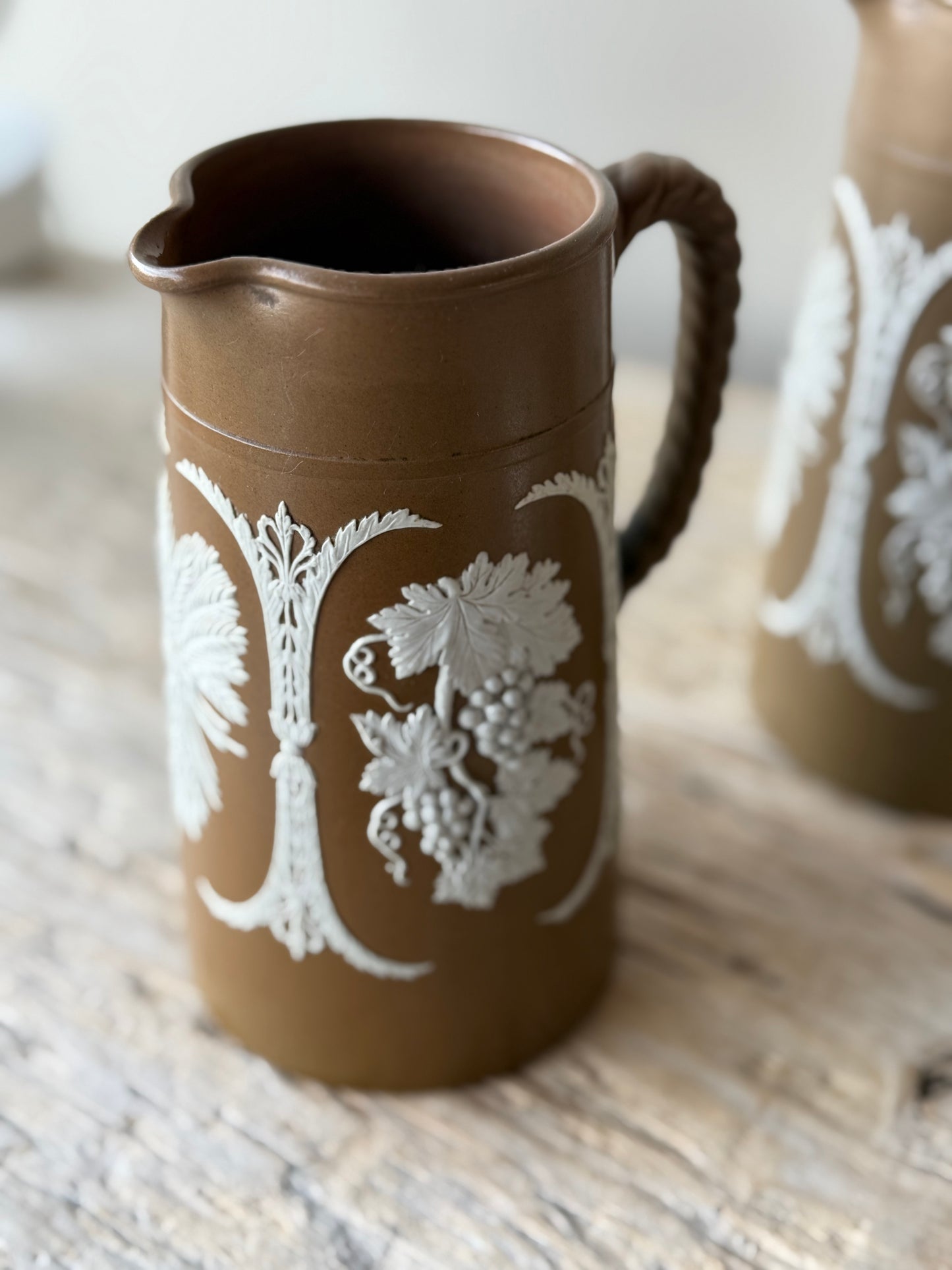 Antique Jasper-ware grapevine design set of jugs