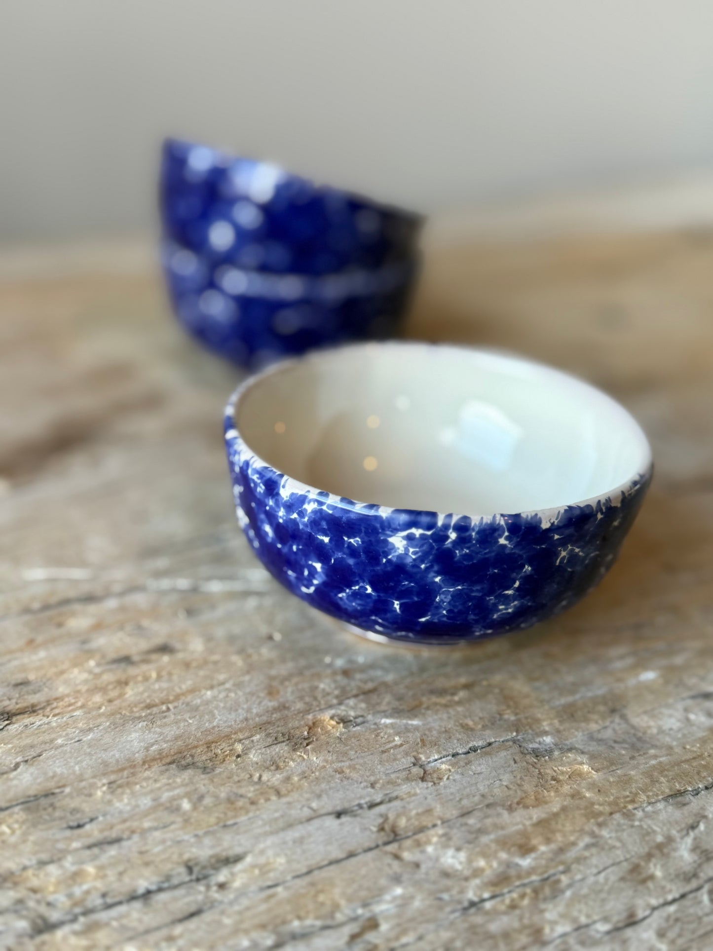 Dark blue splatterware small snacks bowl