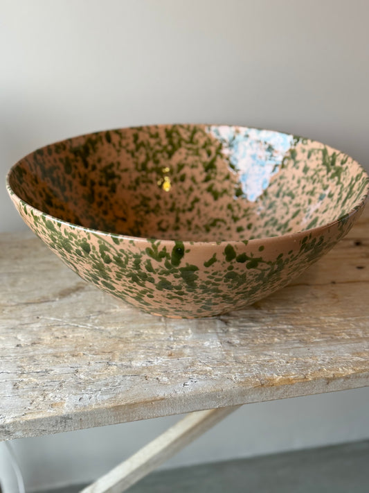 Nude & Green splatterware statement large bowl