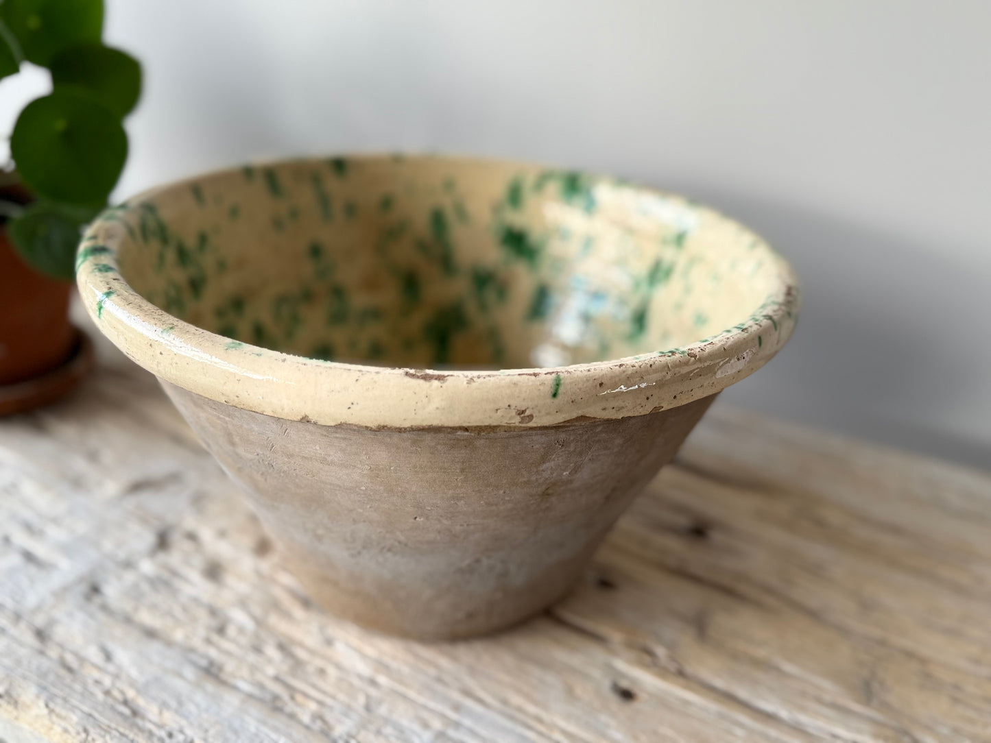 Antique Italian Passata bowl , splatter ceramics #1