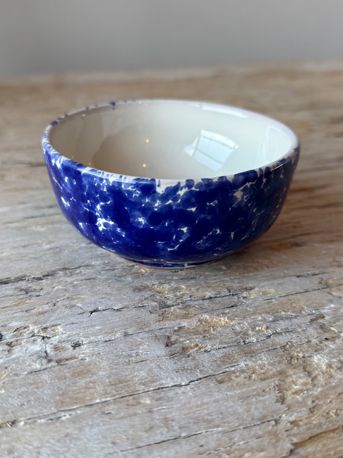Dark blue splatterware small snacks bowl