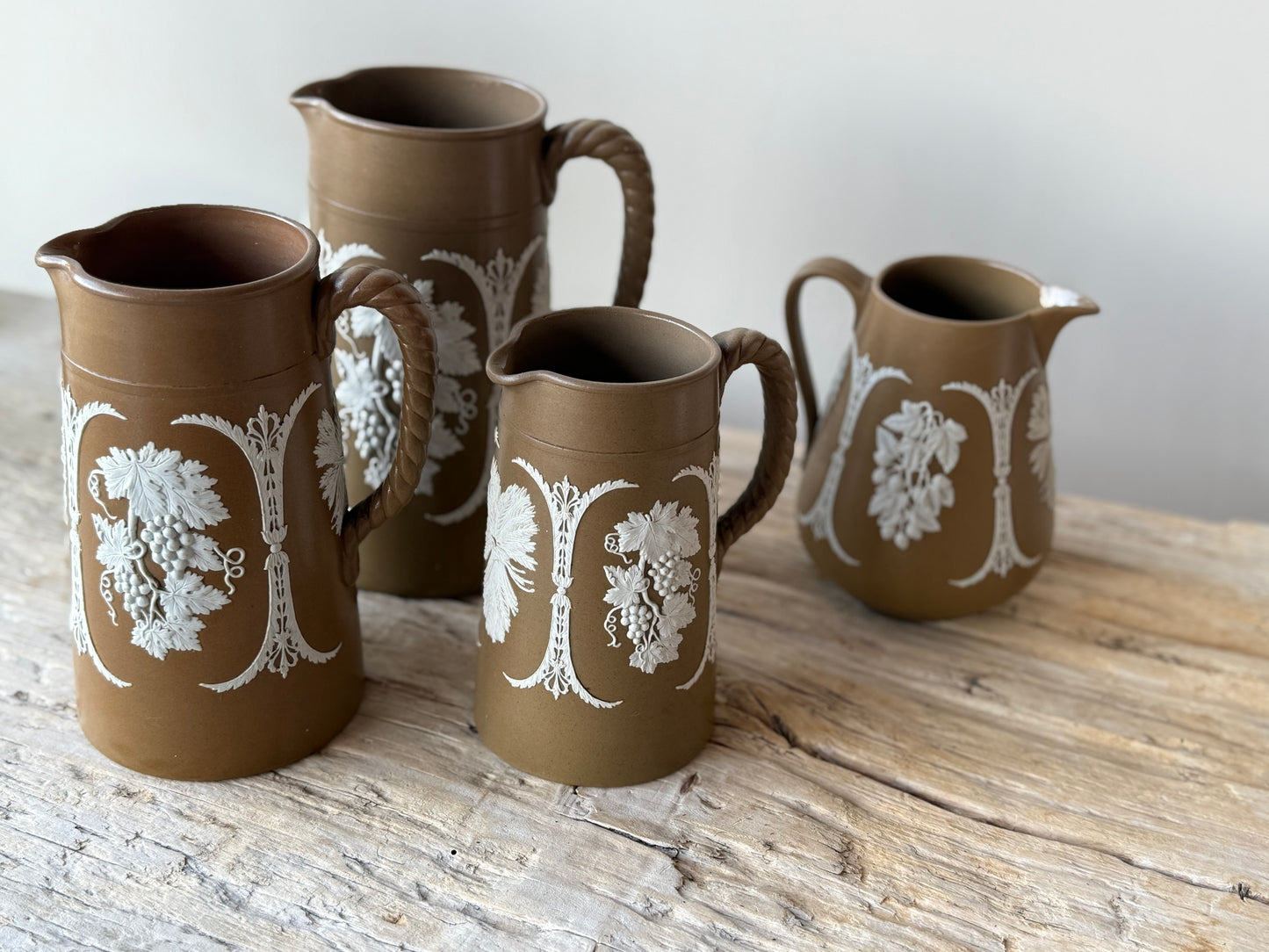 Antique Jasper-ware grapevine design set of jugs