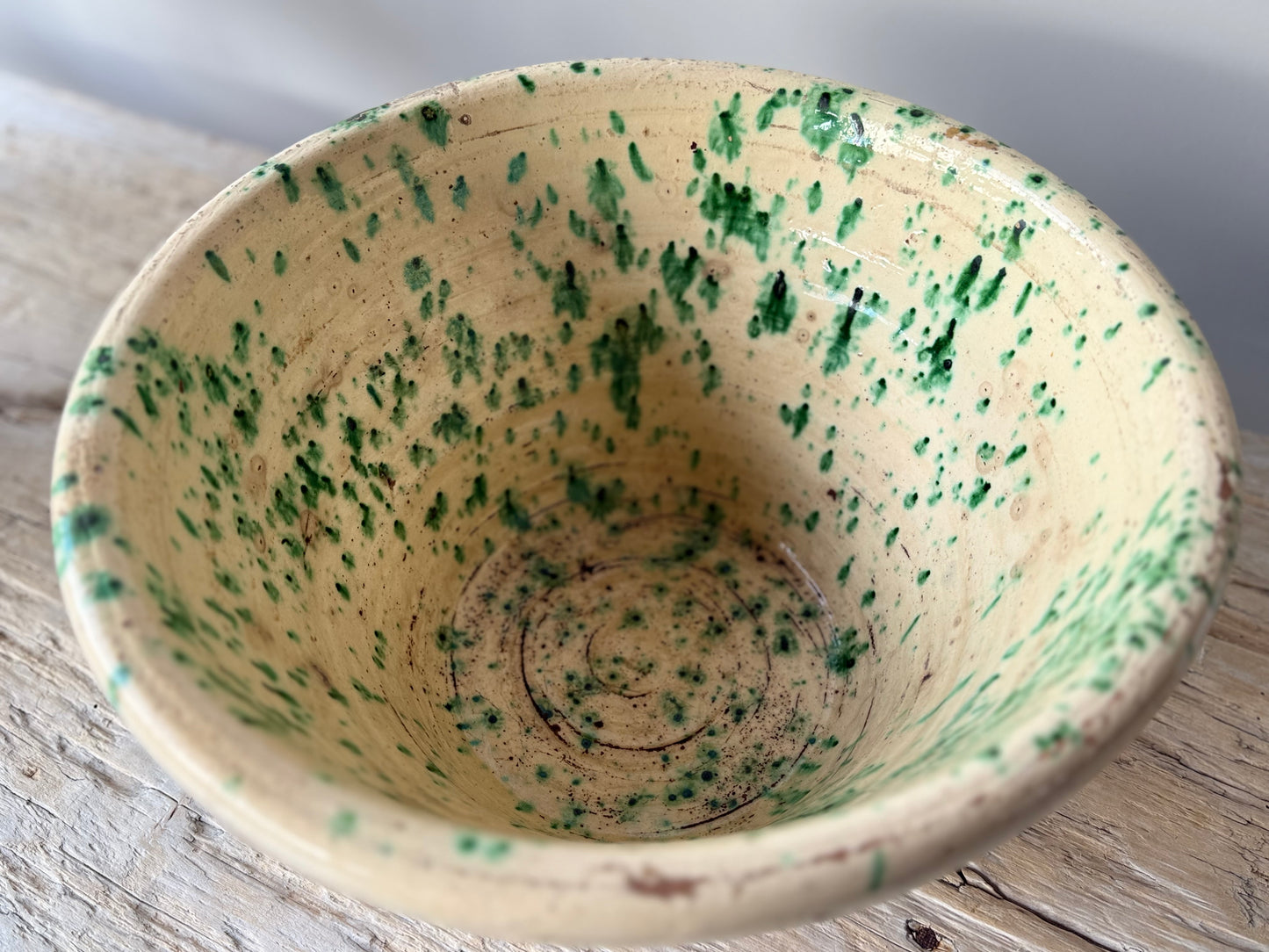 Antique Italian Passata bowl , splatter ceramics #1