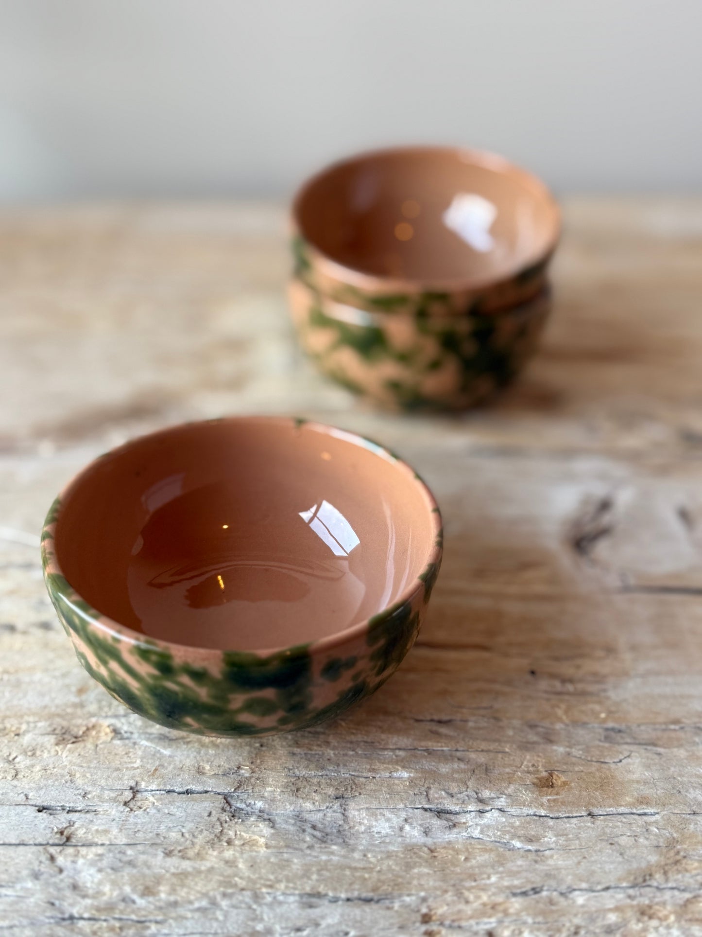Nude & green splatterware small snack bowl