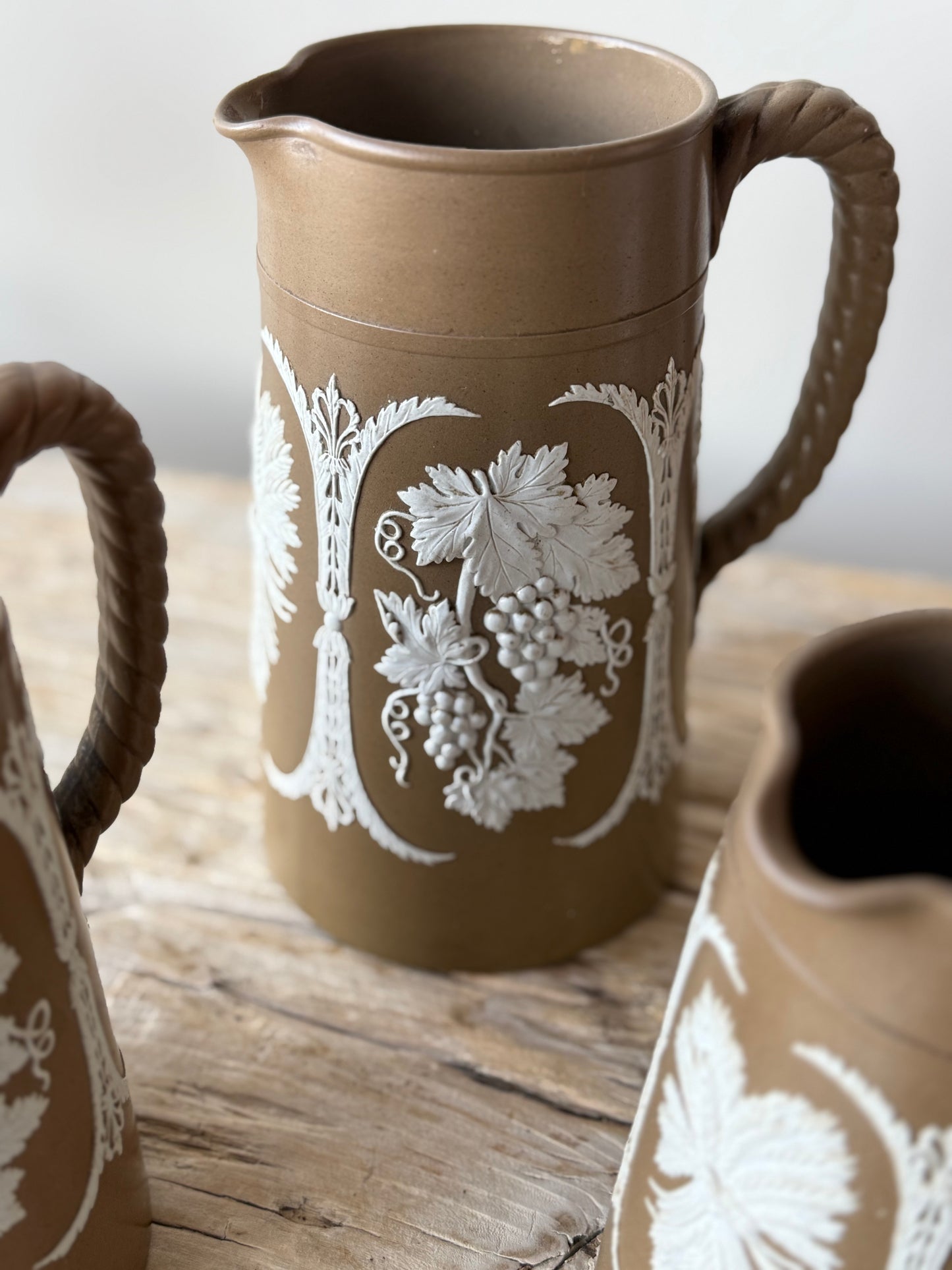 Antique Jasper-ware grapevine design set of jugs