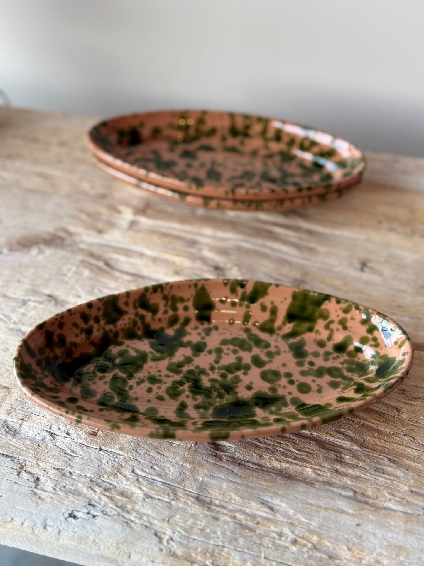 Nude & green splatter ware small oval platter