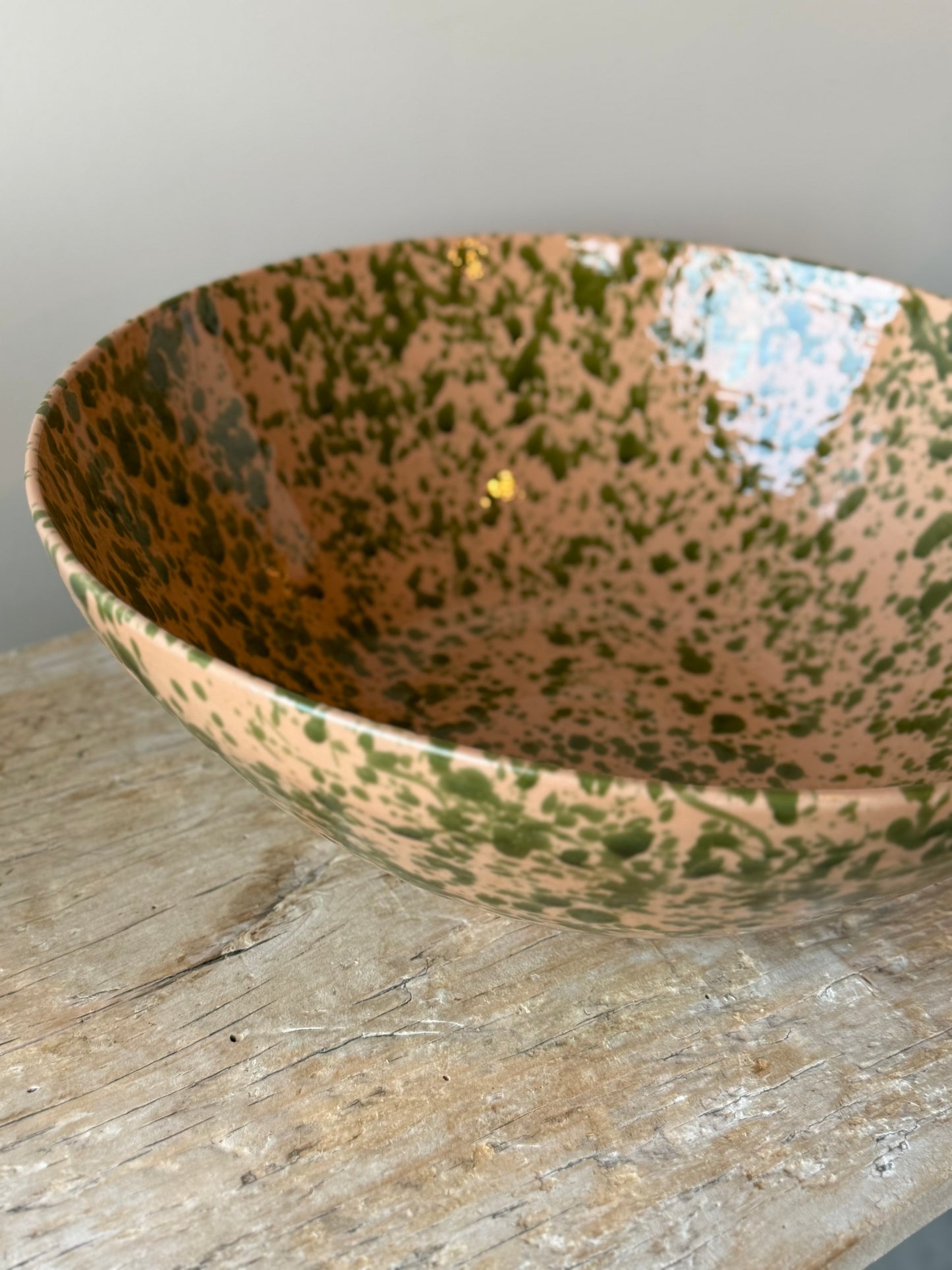 Nude & Green splatterware statement large bowl